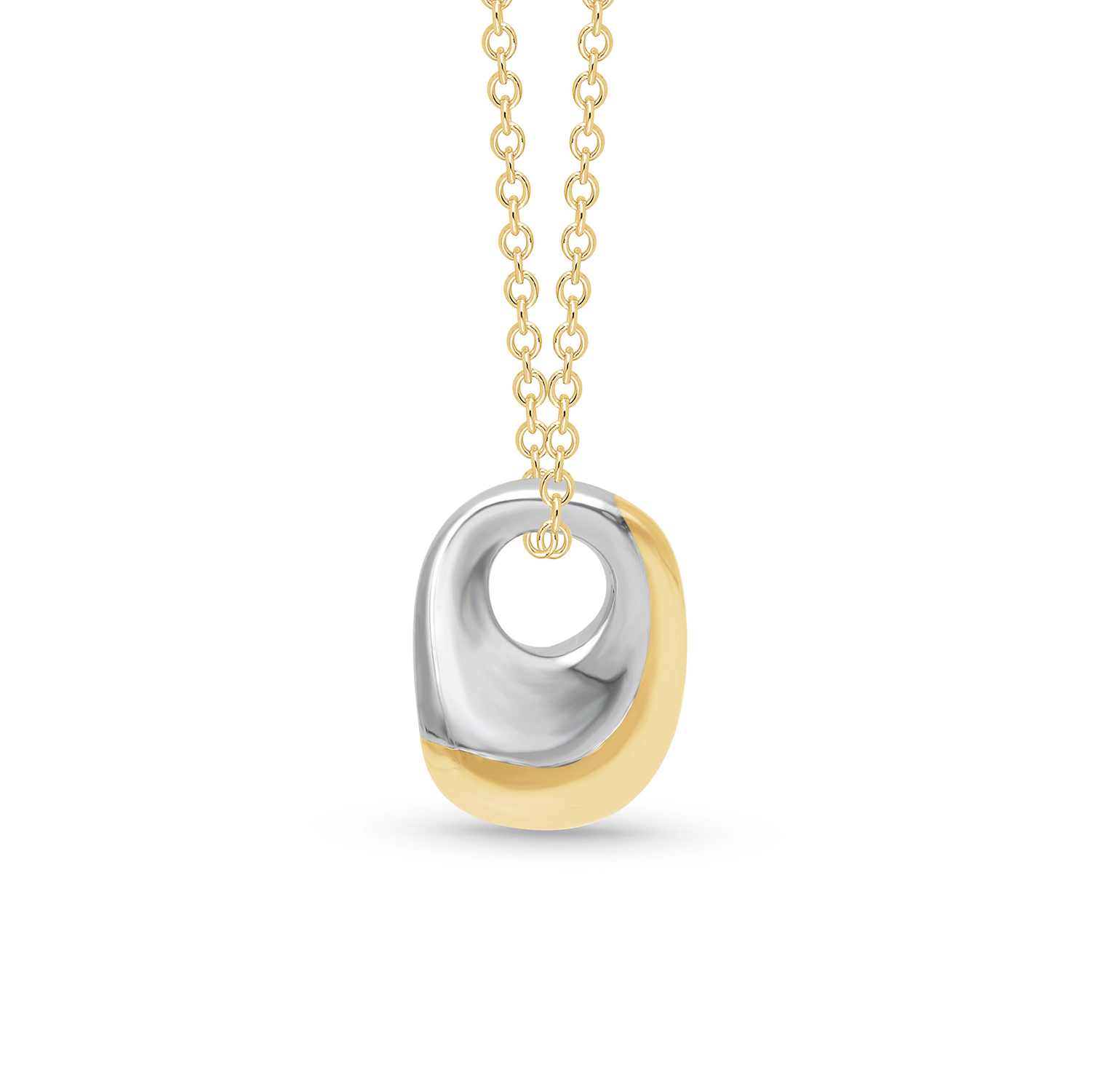Mixed Metals Puff Wavy Pendant Necklace